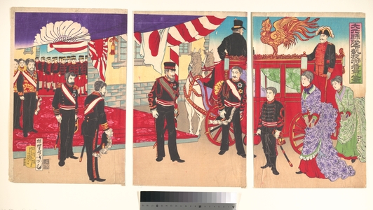 歌川国貞三代: Arrival of the Emperor at Tokyo after the Victory (Russo-Japanese War) - メトロポリタン美術館