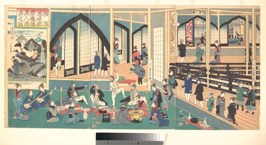 歌川芳員: Foreigners Enjoying Themselves in the Gankirô - メトロポリタン美術館