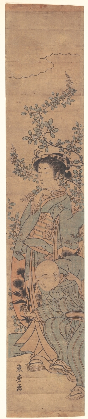 Tosen (Japanese, active ca. 1770)による浮世絵「A Young Lady and Her Boy Servant」