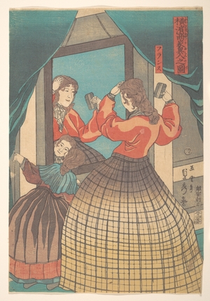 歌川貞秀: French Woman and Girl, from the series Foreign Merchants in Yokohama - メトロポリタン美術館