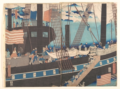 歌川貞秀: Foreign Traders at Yokohama Transporting Merchandise to Foreign Ships - メトロポリタン美術館