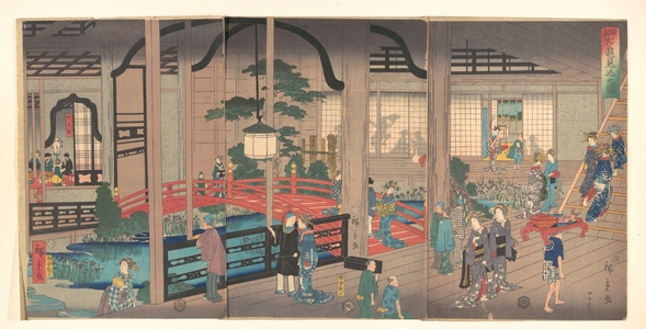 二歌川広重: View of the Interior of the Gankirô Tea House in Yokohama - メトロポリタン美術館
