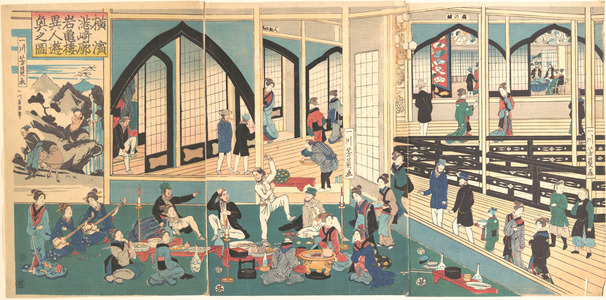 歌川芳員: Foreigners Enjoying a Party at the Gankirô Tea House - メトロポリタン美術館