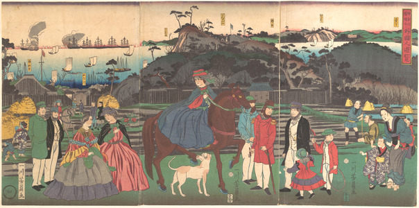 Utagawa Yoshikazu: Foreigners Visiting the Famous Site of Mt. Gongen in Kanagawa - Metropolitan Museum of Art