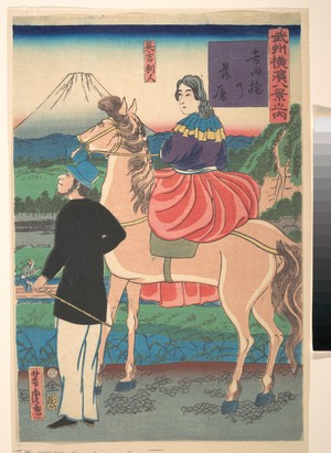 Utagawa Yoshitora: Descending Geese at Yoshida Bridge [English Couple] (Yoshidabashi no rakugan [Igirisujin]) - Metropolitan Museum of Art