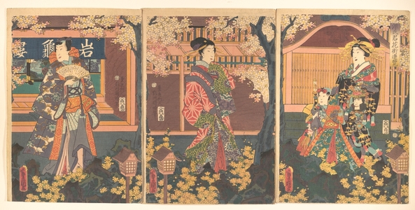 Japanischer Druck "Prince Genji Visits the Gankirô Tea House" von Utagawa Kunisada, 歌川国貞 (Utagawa Kunisada (Japanese, 1786–1864))