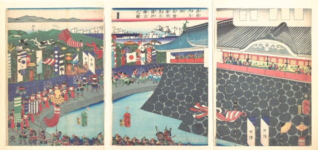 月岡芳年: Hideyoshi and his Troop Leaving Nagoya Camp - メトロポリタン美術館