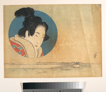 Katsushika Hokusai: Portrait of a Woman in Large Circle with Landscape Below - Metropolitan Museum of Art
