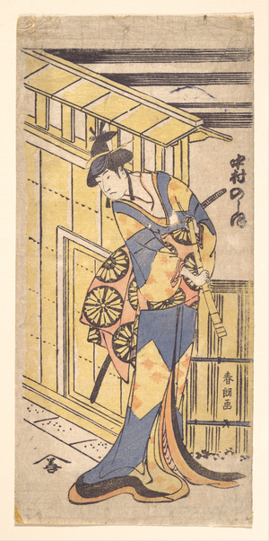 Katsushika Hokusai: The Actor Nakamura Noshio II, in Female Role, Holding a Shakuhachi (Bamboo Flute) - Metropolitan Museum of Art