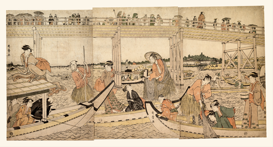 Kitagawa Utamaro: Fishing Boats with Nets under Ryôgoku Bridge - Metropolitan Museum of Art