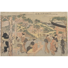 Suzuki Harunobu: Osen of the Kagiya Teahouse at Kasamori Shrine with a View of Nippori in Yanaka - Metropolitan Museum of Art