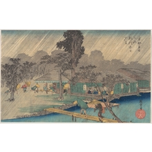 Utagawa Hiroshige: Tea-houses on the Bank of the Tadasu River in a Shower - Metropolitan Museum of Art