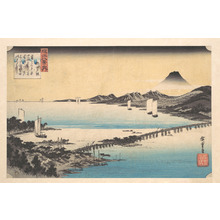 Japanese Print "Seta no Sekisho. Sunset, Seta. Lake Biwa" by Utagawa Hiroshige, 歌川広重 (Utagawa Hiroshige (Japanese, 1797–1858))