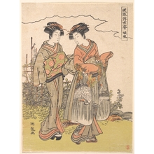Isoda Koryusai: Girl Accompanied by an Elder Attendant Walking by a Stream - Metropolitan Museum of Art