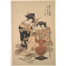 Isoda Koryusai, 磯田湖龍齋 (Isoda Koryûsai (Japanese, 1735–1790))による浮世絵「The Oiran Sayokinu of Yotsumeya Making a Flower Arrangement」