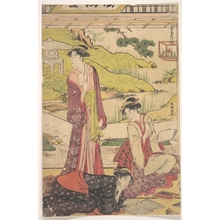 勝川春潮: Three Ladies in a Garden - メトロポリタン美術館