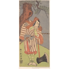 Katsukawa Shunsho: The Actor the Fourth Danjuro with His Chin in His Hand Leaning on the Handle of a Large Black Axe - Metropolitan Museum of Art