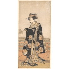 勝川春章: Yoshizawa Iroha as a Woman Standing on the Engawa of a House by a River - メトロポリタン美術館