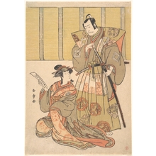 勝川春章: Ichikawa Danjûrô V as Kûdo no Suketsune, and Nakamura Rikô as Oiso no Tora - メトロポリタン美術館