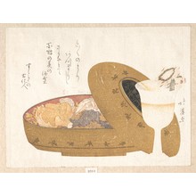 魚屋北渓: Food in a Lacquer Box, with Design of egoyomi (Pictorial Calendar) - メトロポリタン美術館