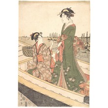 Utagawa Toyokuni I: Two Women in a Boat; One Holding a Basket of Mussels - Metropolitan Museum of Art