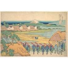 Katsushika Hokusai: Fuji Seen in the Distance from Senju Pleasure Quarter (Senju kagai yori chôbô no Fuji), from the series Thirty-six Views of Mount Fuji (Fugaku sanjûrokkei) - Metropolitan Museum of Art