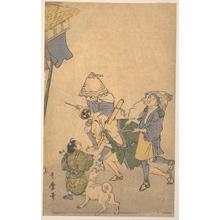 Kitagawa Utamaro: Three Revelers of the Lower Classes, Wearing Komuso Hats, with Small Boy and Dog - Metropolitan Museum of Art