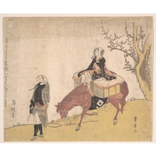 Utagawa Toyohiro: Version of Legend of Michizane: Woman Riding Ox Which a Man is Leading - Metropolitan Museum of Art