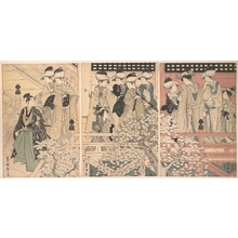 Utagawa Toyokuni I: Beauties on a Veranda among Cherry Blossoms from which a Samurai is Departing - Metropolitan Museum of Art