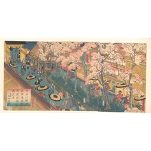 Utagawa Sadahide: True View of the Pleasure Quarters with Cherry Blossoms in Full Bloom in the Miyozki District of the New Port of Yokohama, Kanagawa - Metropolitan Museum of Art