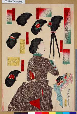 Toyohara Chikanobu: 「鬘附束髪圖會」 「渡辺巻」「英吉利結」「三ツ割」「和嵜結」「同變形」 - Tokyo Metro Library 