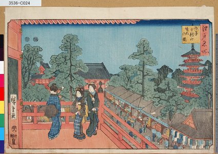 Utagawa Hiroshige: 「江戸名所」 「浅草金竜山境内の図」 - Tokyo Metro Library 