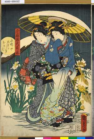 Utagawa Kunisada II: 「今様源氏花揃」 「水仙や兄弟らしき花の犬」 - Tokyo Metro Library 