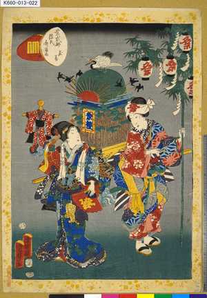 Utagawa Kunisada II: 「紫式部源氏歌留多」 「廿二」「玉葛」 - Tokyo Metro Library 