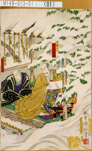 Utagawa Kunisada III: 「日蓮上人 中村福助」「阿仏坊 片岡市蔵」 - Tokyo Metro Library 