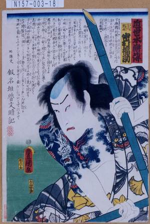 Utagawa Kunisada: 「近世水滸伝」「笠川髭造 中村福助」 - Tokyo Metro Library 