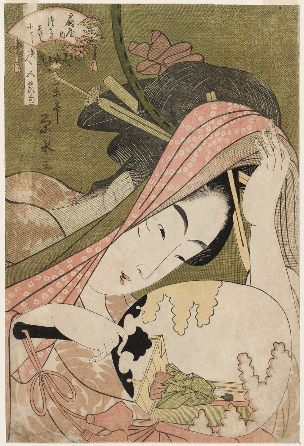 一楽亭栄水: Tsukasa of the Ôgiya, kamuro Akeba and Kochô, from the series