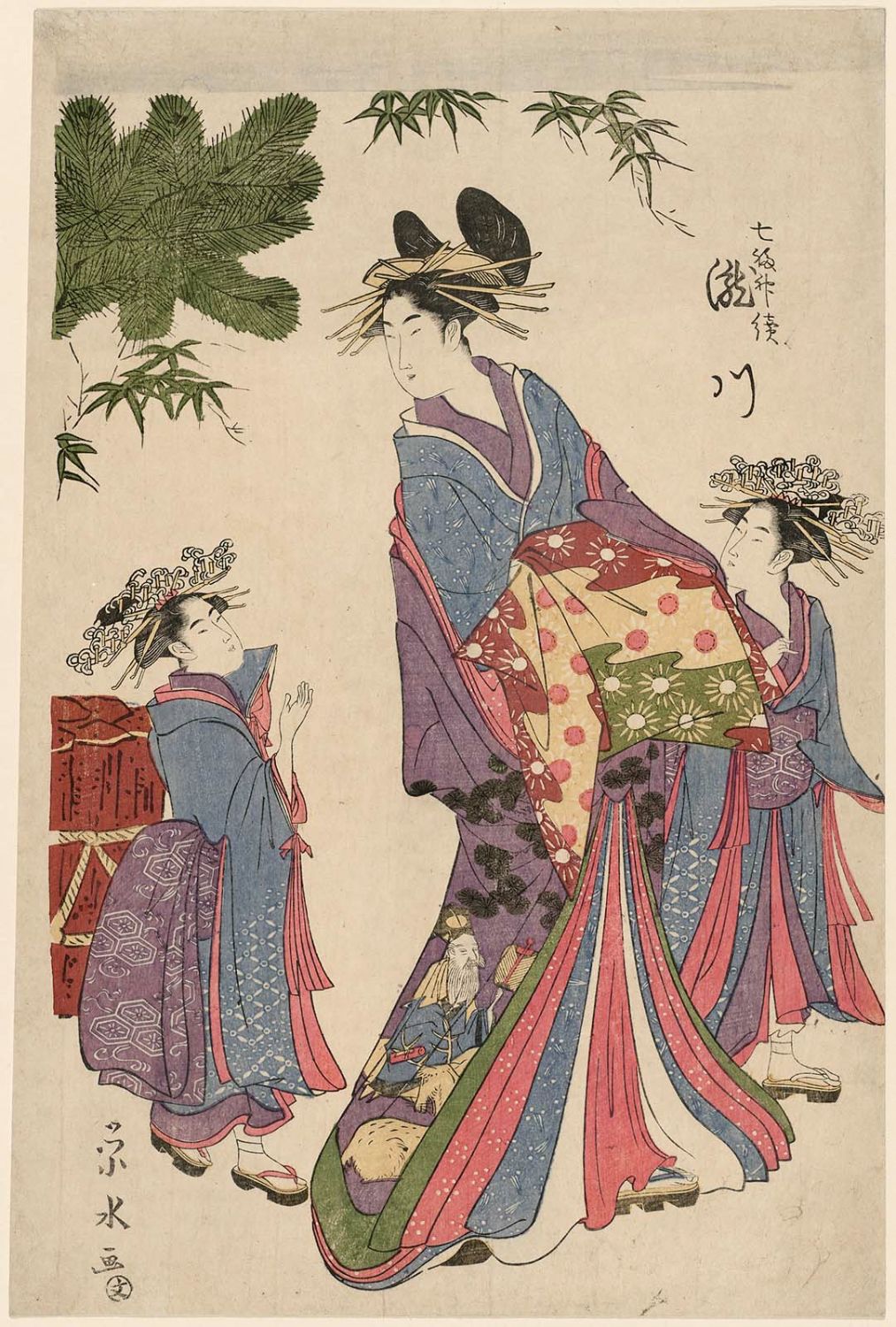 一楽亭栄水: Takigawa (representing the god Jurôjin), from the series Seven
