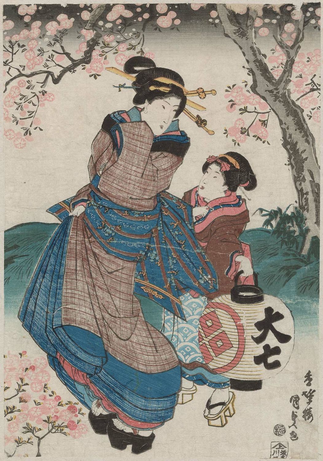 Utagawa Kunisada: Woman Walking Under Cherry Blossoms At Night   Museum