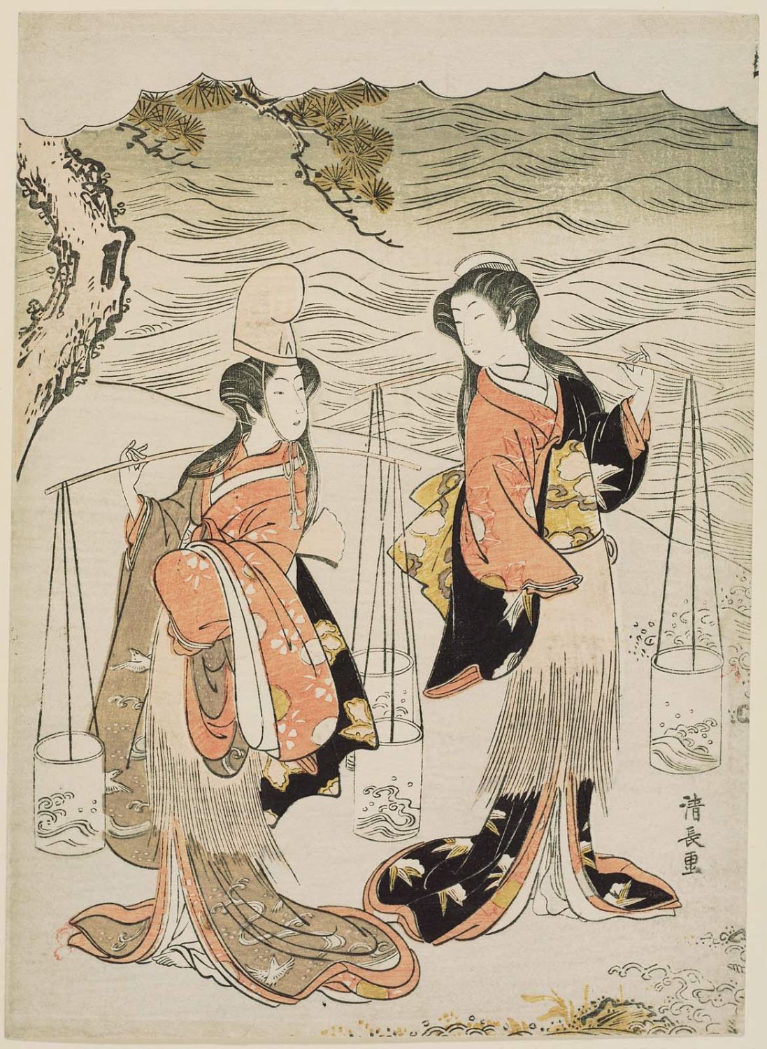 Torii Kiyonaga: The Brine Maidens - Museum of Fine Arts - Ukiyo-e Search.