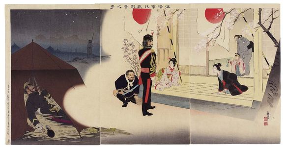 Kobayashi Kiyochika: A Soldier's Dream at Camp during a Truce in the Sino-Japanese War (Seiseigun taisen yaei no yume) - Museum of Fine Arts