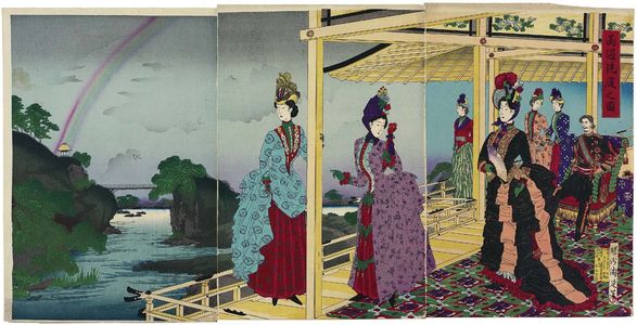 豊原周延: Illustration of the Garden Refreshed after the Rain (Uka sentei no zu) - ボストン美術館