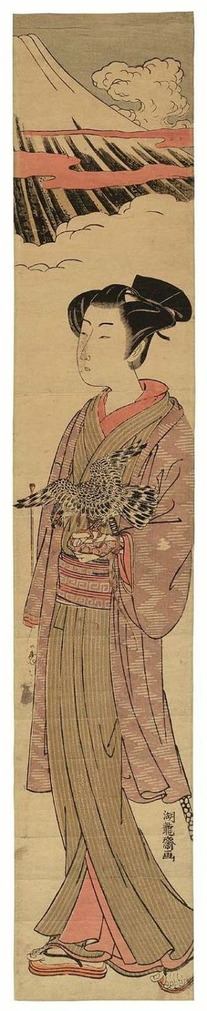 Isoda Koryusai: Young Couple with Fuji, Falcon, and Eggplants - Museum of Fine Arts