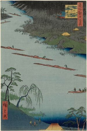 Utagawa Hiroshige, 歌川広重 (Utagawa Hiroshige I)による浮世絵「The Kawaguchi Ferry and Zenkôji Temple (Kawaguchi no watashi Zenkôji), from the series One Hundred Famous Views of Edo (Meisho Edo hyakkei)」