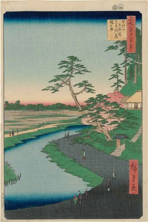 歌川広重: Bashô's Hermitage and Camellia Hill on the Kanda Aqueduct at Sekiguchi (Sekiguchi jôsui-bata Bashôan Tsubakiyama), from the series One Hundred Famous Views of Edo (Meisho Edo hyakkei) - ボストン美術館