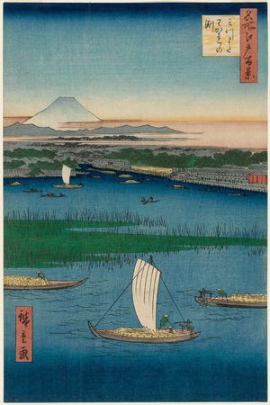 Japanese Print "Mitsumata Wakarenofuchi (Mitsumata Wakarenofuchi), from the series One Hundred Famous Views of Edo (Meisho Edo hyakkei)" by Utagawa Hiroshige, 歌川広重 (Utagawa Hiroshige I)