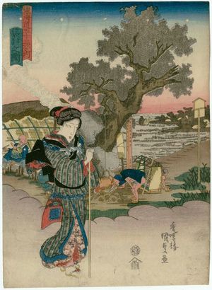 Utagawa Kunisada: View of Fukuroi (Fukuroi no zu), from the series Fifty-three Stations of the Tôkaidô Road (Tôkaidô gojûsan tsugi no uchi) - Museum of Fine Arts