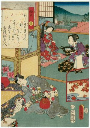 Utagawa Kunisada: Ch. 36, Kashiwagi, from the series The Color Print Contest of a Modern Genji (Ima Genji nishiki-e awase) - Museum of Fine Arts