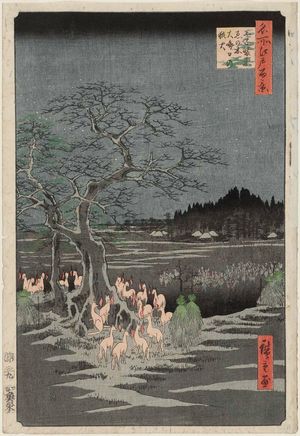 歌川広重: New Year's Eve Foxfires at the Changing Tree, Ôji (Ôji Shôzoku enoki Ômisoka no kitsunebi), from the series One Hundred Famous Views of Edo (Meisho Edo hyakkei) - ボストン美術館