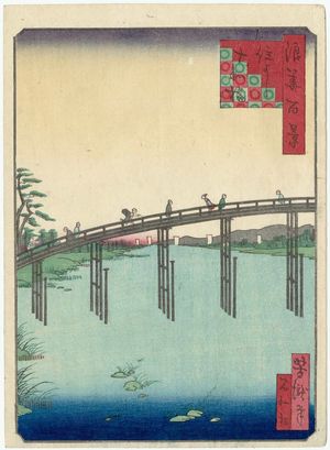 Utagawa Yoshitaki: Yamato-bashi Bridge in Sumiyoshi ( Sumiyoshi Yamato-bashi), from the series One Hundred Views of Osaka (Naniwa hyakkei) - Museum of Fine Arts